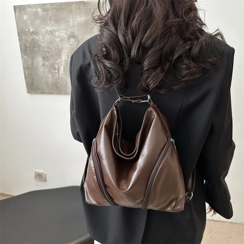 1PCS  Crossbody Shoulder Bag PU Material Crossbody Shoulder Bag Caramel Wrinkle PU Crossbody Shoulder Bag Open Top Zipper Design