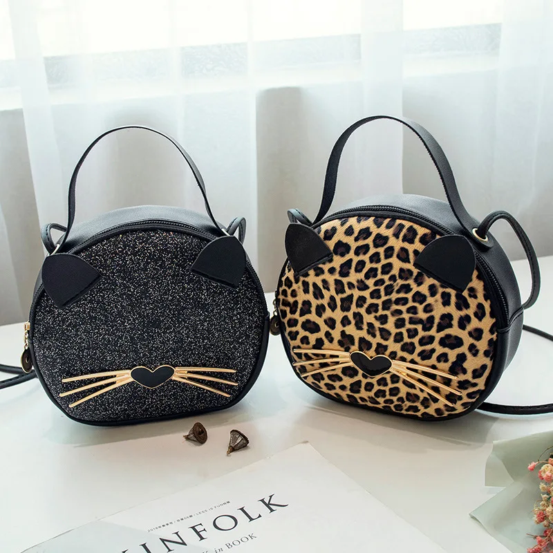 Petit porte-monnaie coréen pour filles, sac à main rond à bandoulière, mignon, mode, dessin animé, tigre, léopard, chat, vente en gros, nouvelle collection