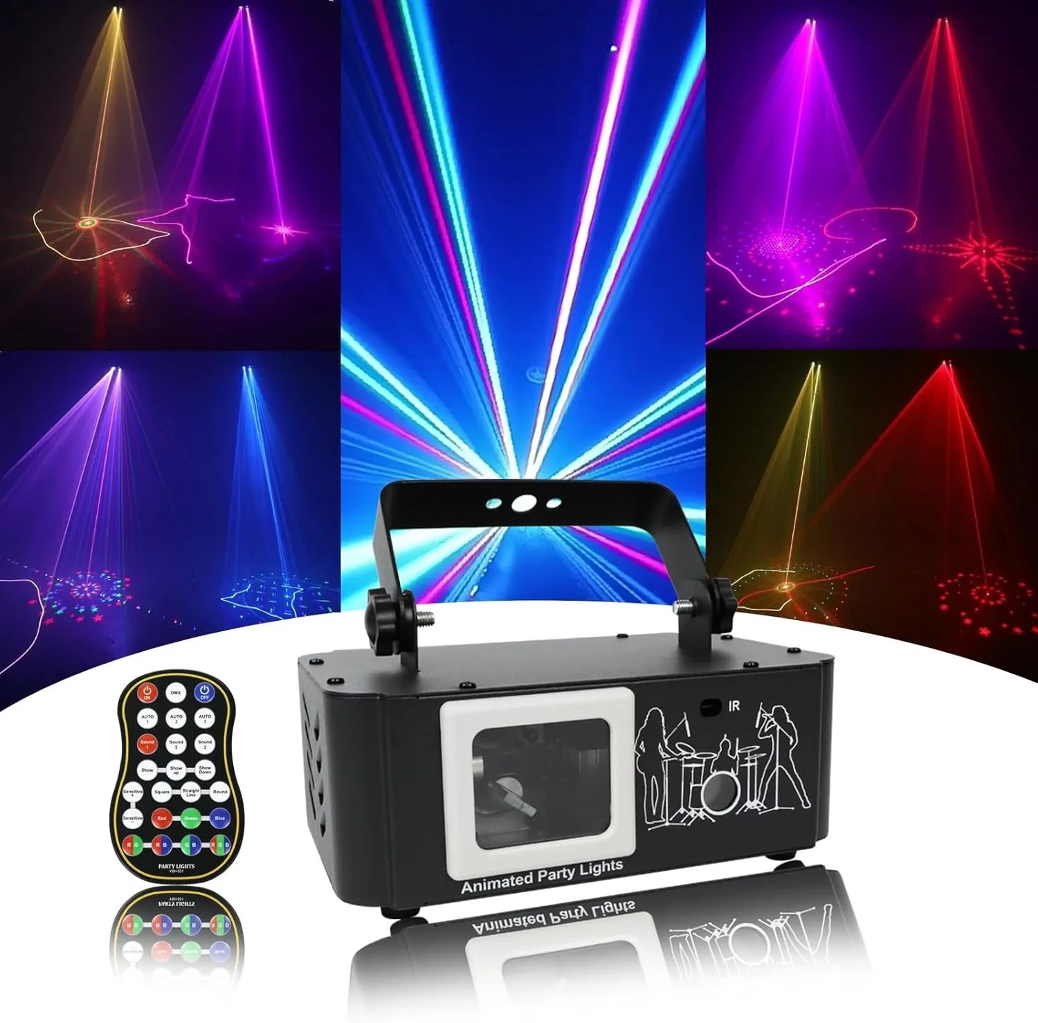 Rgb Laser Party Light – Starry Sky and Scanning Projector, with Rotating Mode, Sound Control, Dmx512 and Remote Control, Multi-Mode Laser Lighting, Suitable for Djs, Clubs, Parties, and Events