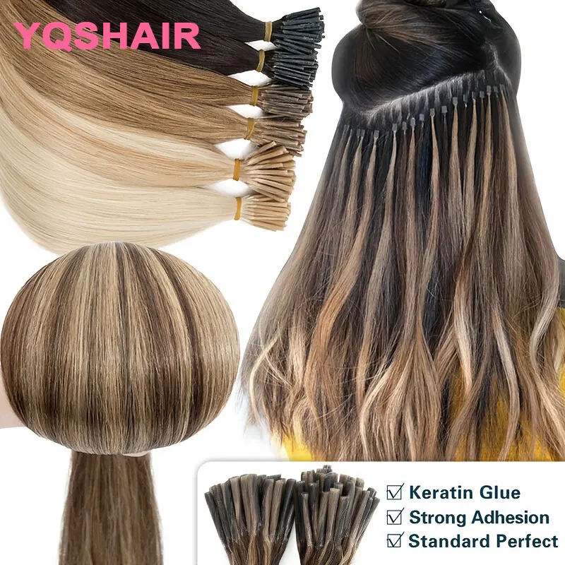 

Прямые накладные волосы I-Tip, натуральные, из настоящих человеческих волос, 50 шт./набор, кератиновые капсулы, натуральный черный цвет, 14-26 дюймов