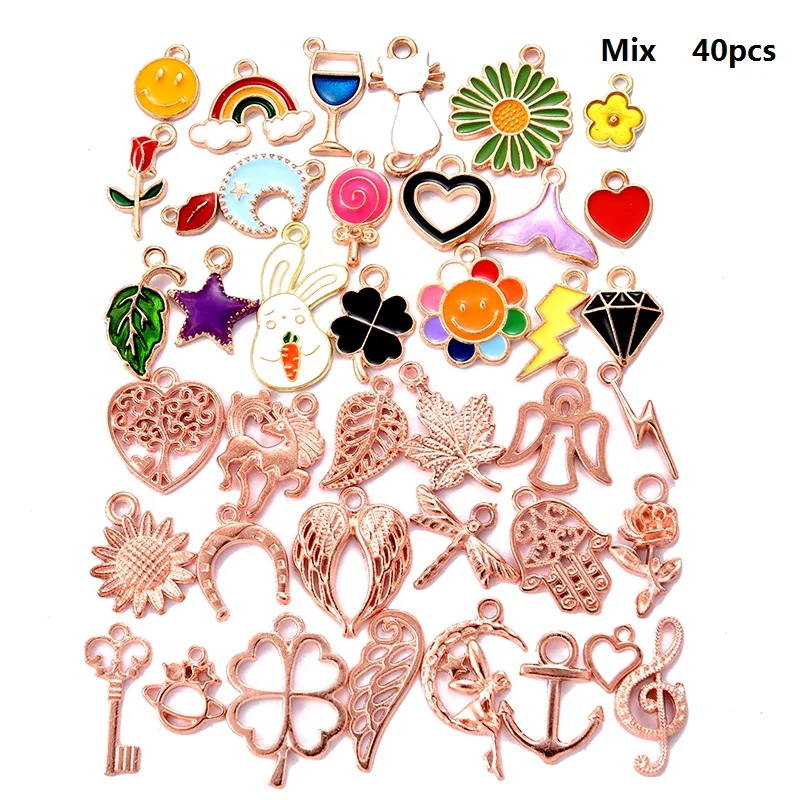 100pcs Mixed Styles Animal Heart Key Crown Charms