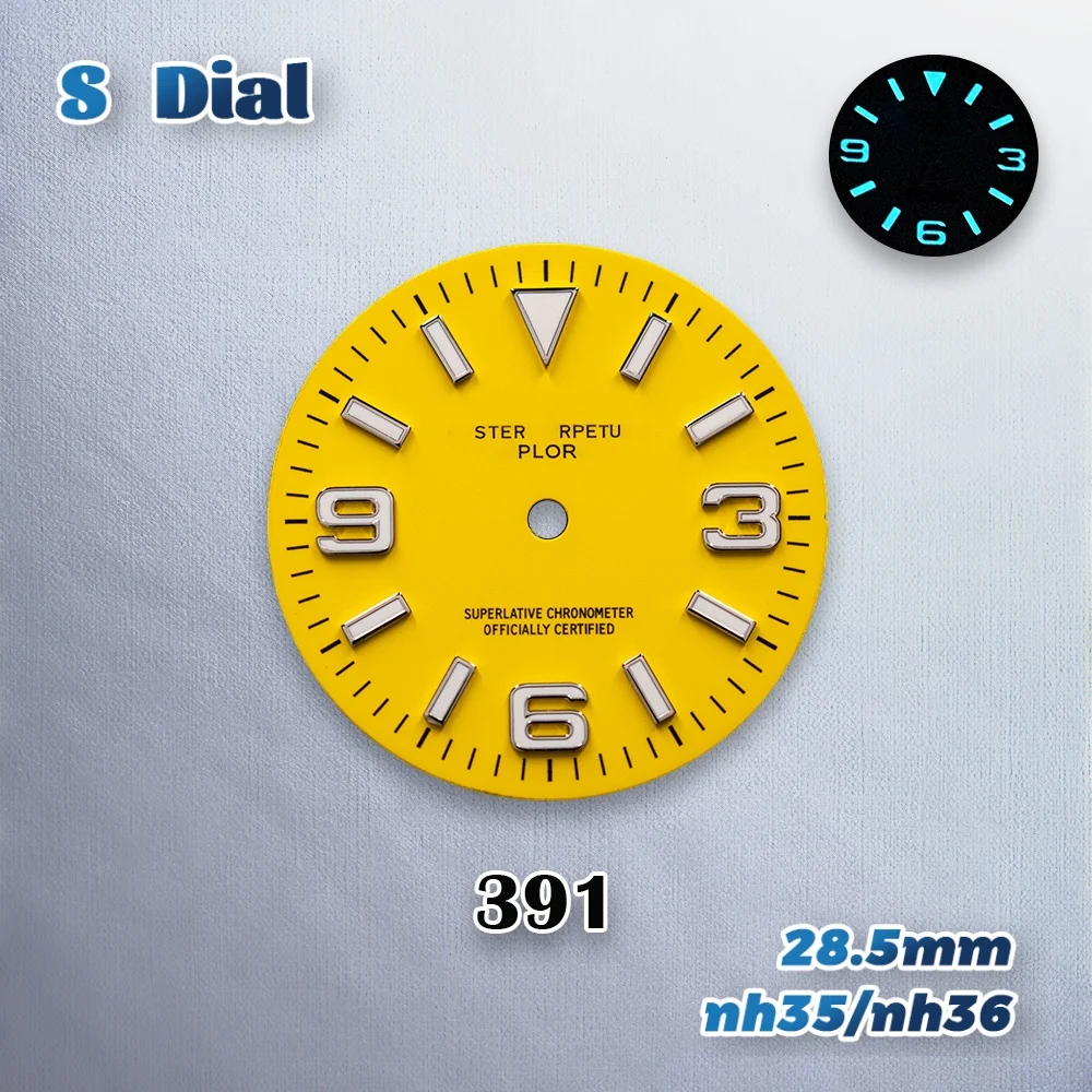 28.5 مللي متر S شعار اكسبلورر أمة الله الطلب صالح NH35/NH36/4R حركة الجليد الأزرق مضيئة ساعة رائعة تعديل الملحقات