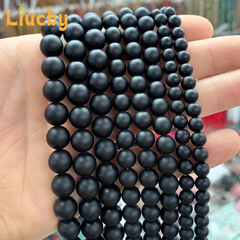 

Matte Black Agates Natural Stone Smooth Beads For Jewelry Making DIY Earrings anklet Bracelet Accessories 15" Inch 4/6/8/10/12mm