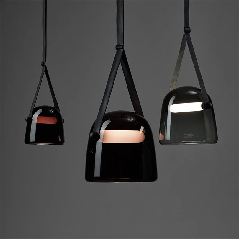 Postmodern LED Glass Pendant Lights Designer Simple Art Leather Bedroom Bedside Lamp Model Room Showroom