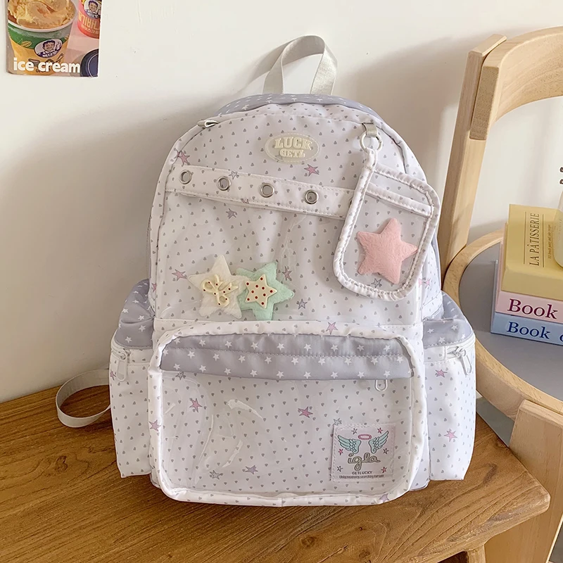 

HAEX Sweety Girls Ita Backpacks 2025 Aesthetic Design Dots Casual Nylon Mochilas Para Mujer Large Capacity Students Commute Bag