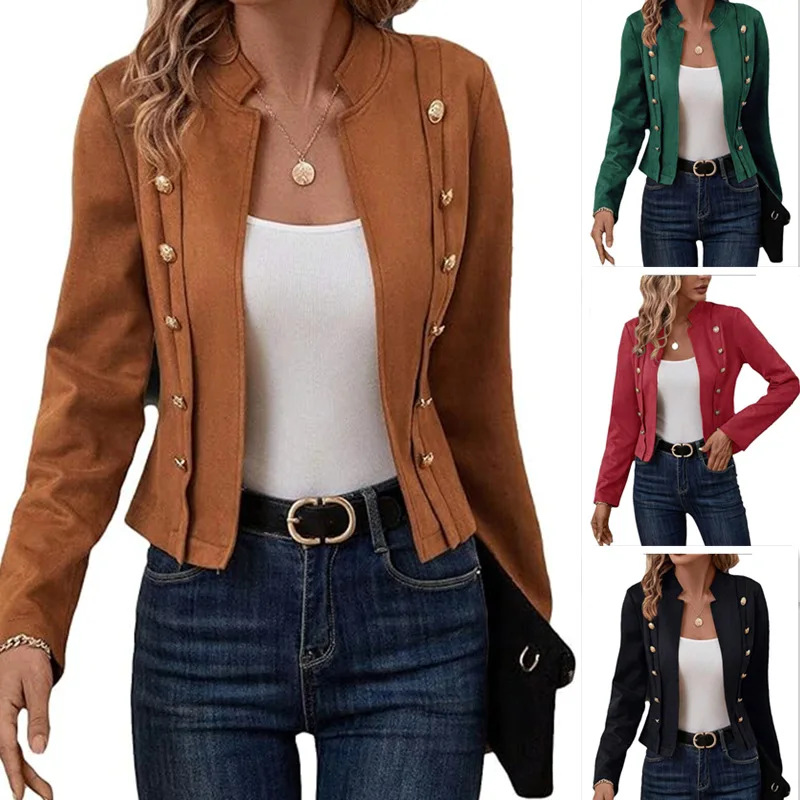 

Autumn Winter Women's Cardigan Jaet Large Size Button up Suit Sle Outerwear Regular Thin Pure Offline Ss