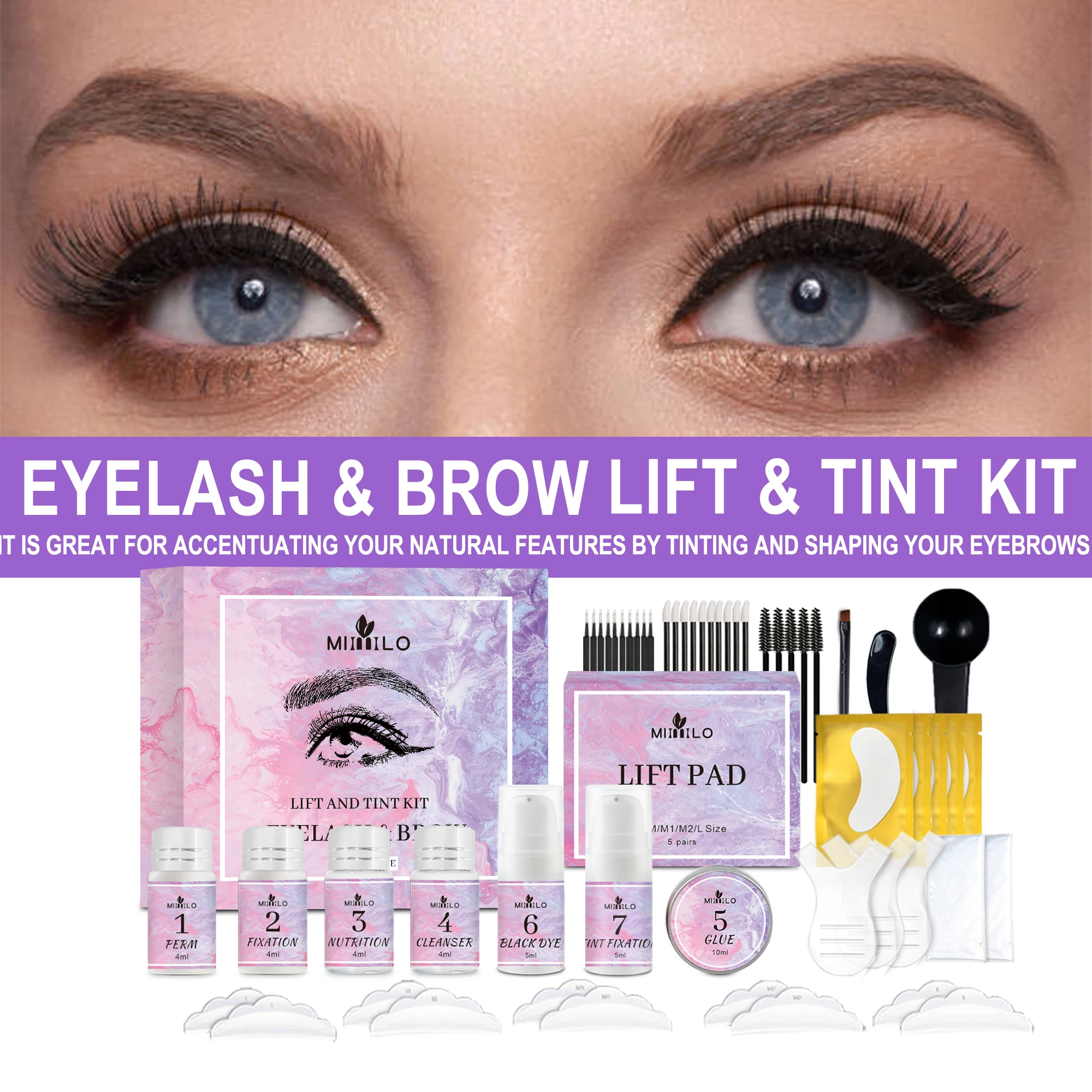 Curl eyelashes and shape eyebrows shaping/dying set Eye makeup product lifting set, 2 in 1 perm, easy to use，6-8 weeks