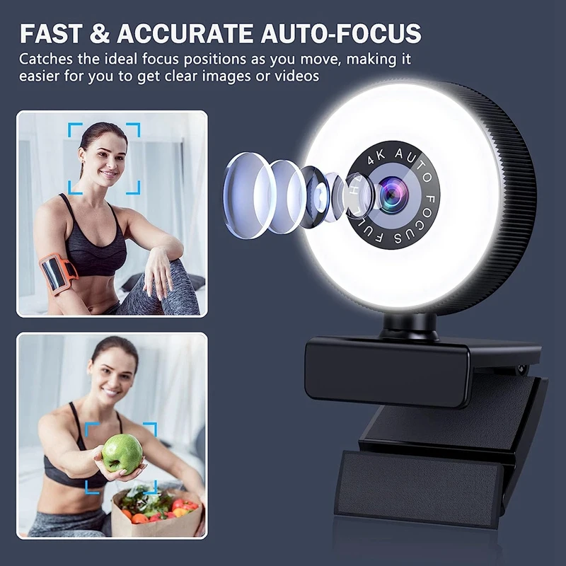 4K HD Autofokus Webcam Einstellbare Licht Computer Kamera + Mikrofon Für Laptop Desktop Video Anrufe