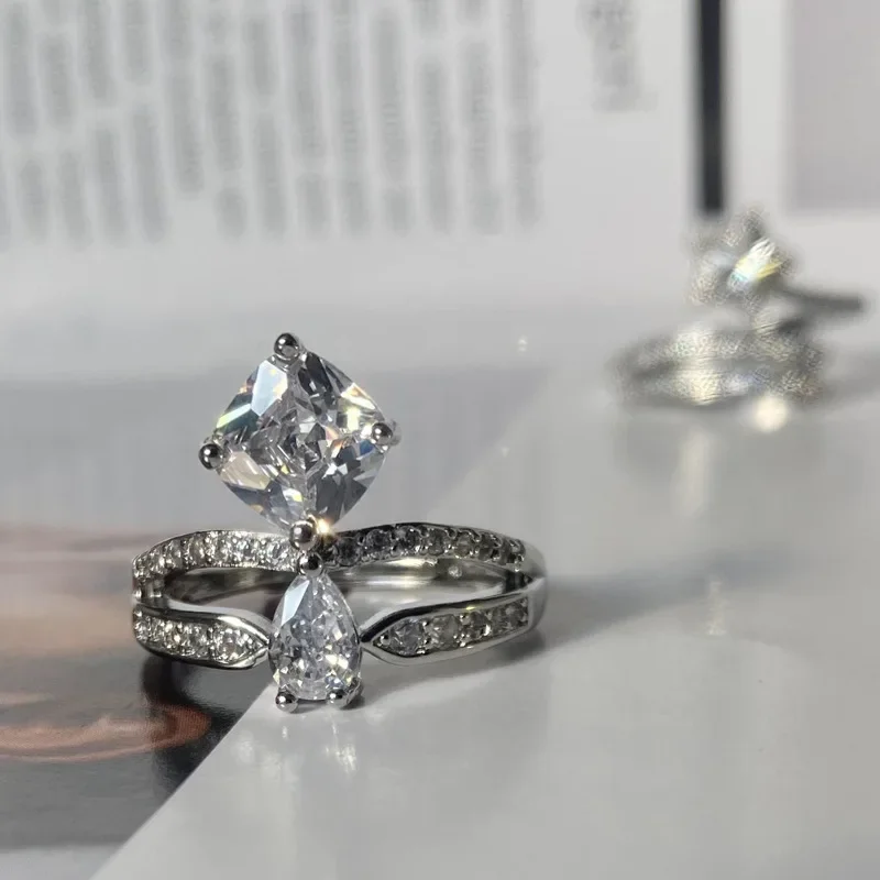 

MDLFES Moiss1n Diamond Style Заводское источник Корона Asscher Квадратное кольцо с бриллиантом в каратах Женское кольцо с покрытием pt950