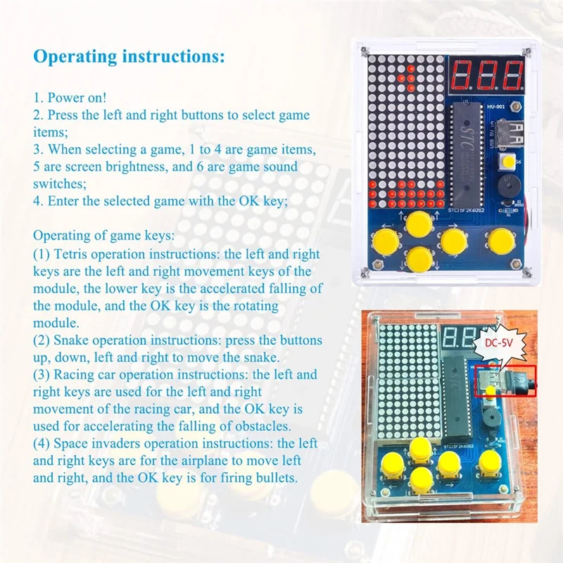 ABMF-DIY Soldering Project Game Kit With 5 Retro Classic Games Soldering Electronic Kit For STEM Soldering Practice