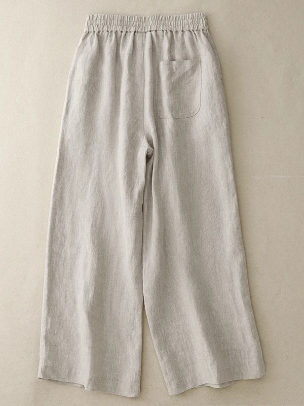 シンプルなピュアカラーコットンリネンワイドレッグパンツ女性の夏の新スタイル通勤カジュアルルーズドレープストレートレッグパンツ