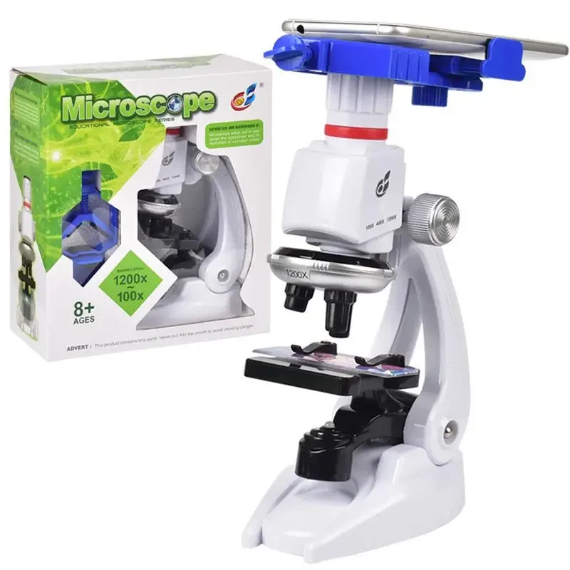 Microscope Compound LED Student Science Lab Kit with Phone Holder, 100X 400X 1200X