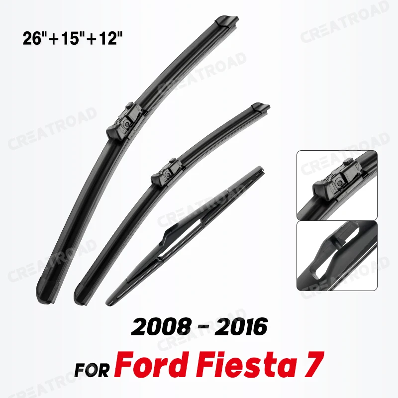 Wiper LHD Front & Rear Wiper Blades Set For Ford Fiesta 7 2008 - 2016 Windshield Windscreen Window Brushes 26\