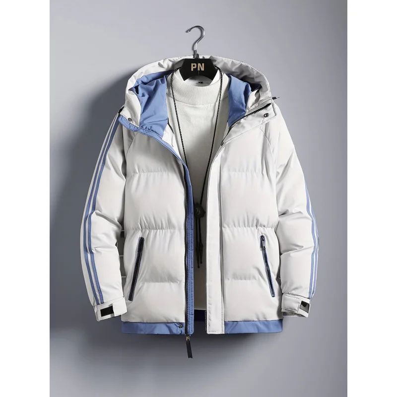 

High-quality fabric two-stripe hooded cotton jacket，Men's Puffer Jacket Men's Cotton Coat Autumn Winter New Couple Outfit