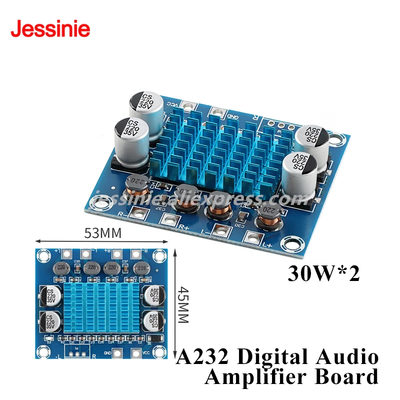 XH-A232 30W+30W 30Wx2 Class High-definition D Dual Channel Digital Audio MP3 Amplifier Board DC8-26V 100dB Speaker