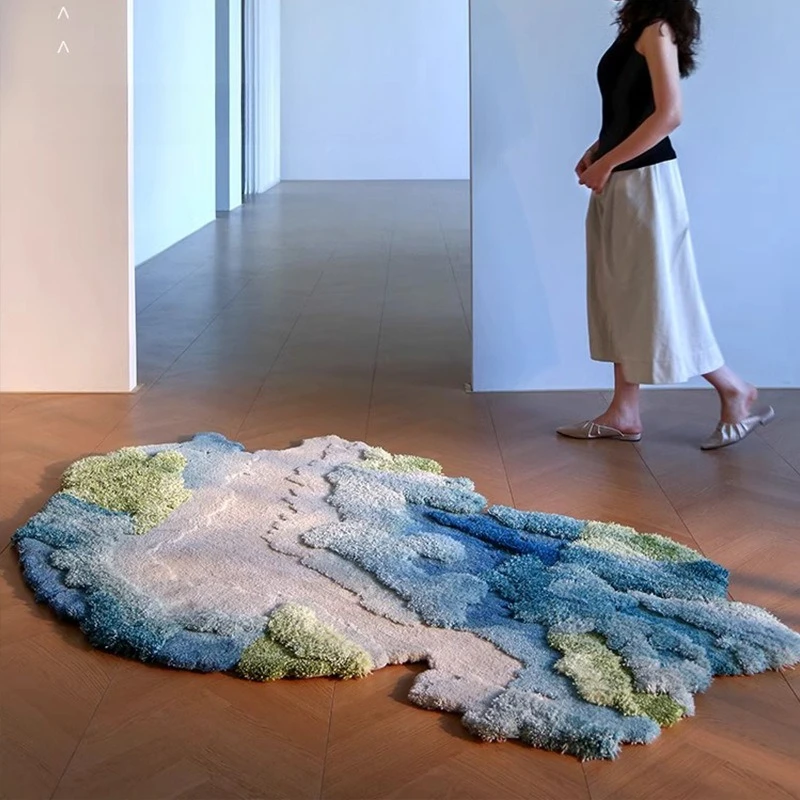 Alfombra puramente tejida a mano, alfombra turquesa de lana para sala de estar de villa de alta calidad