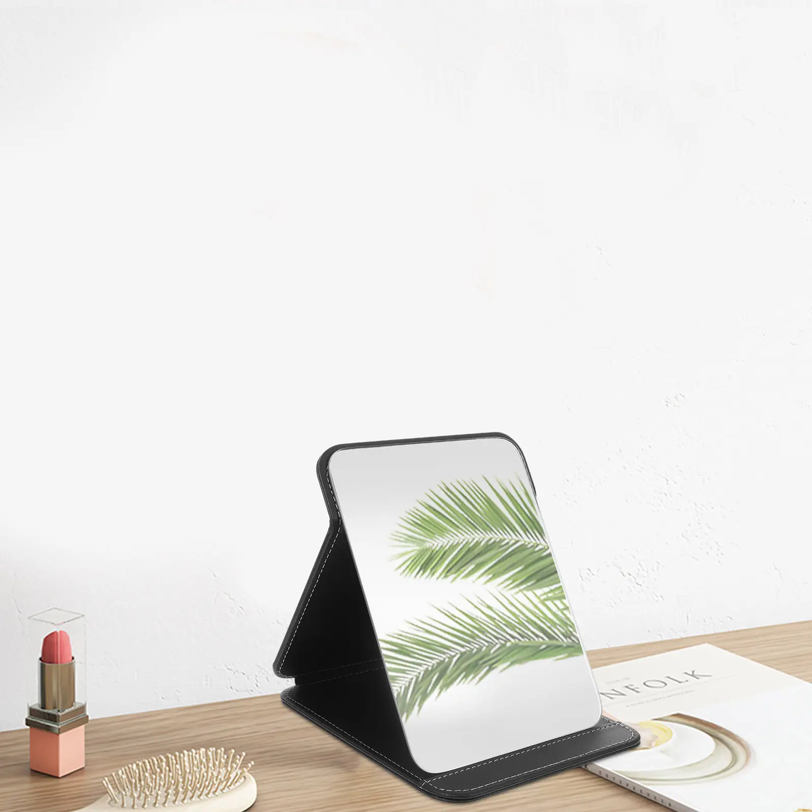 

Складное настольное зеркало для макияжа: элегантное, с HD-отражающей поверхностью, устойчивое основание из ПУ/ПВХ для туалетного столика, спальни, рабочего стола