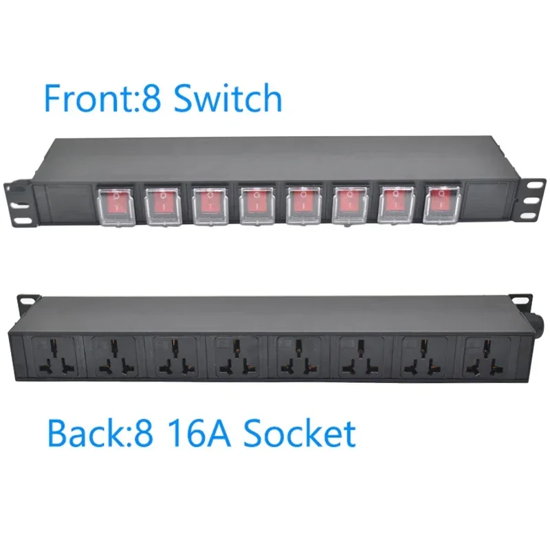 PDU Cabinet Sockets Power Strip Power Distribution Unit Independent Switch Front 8-position switch, rear 8-socket output