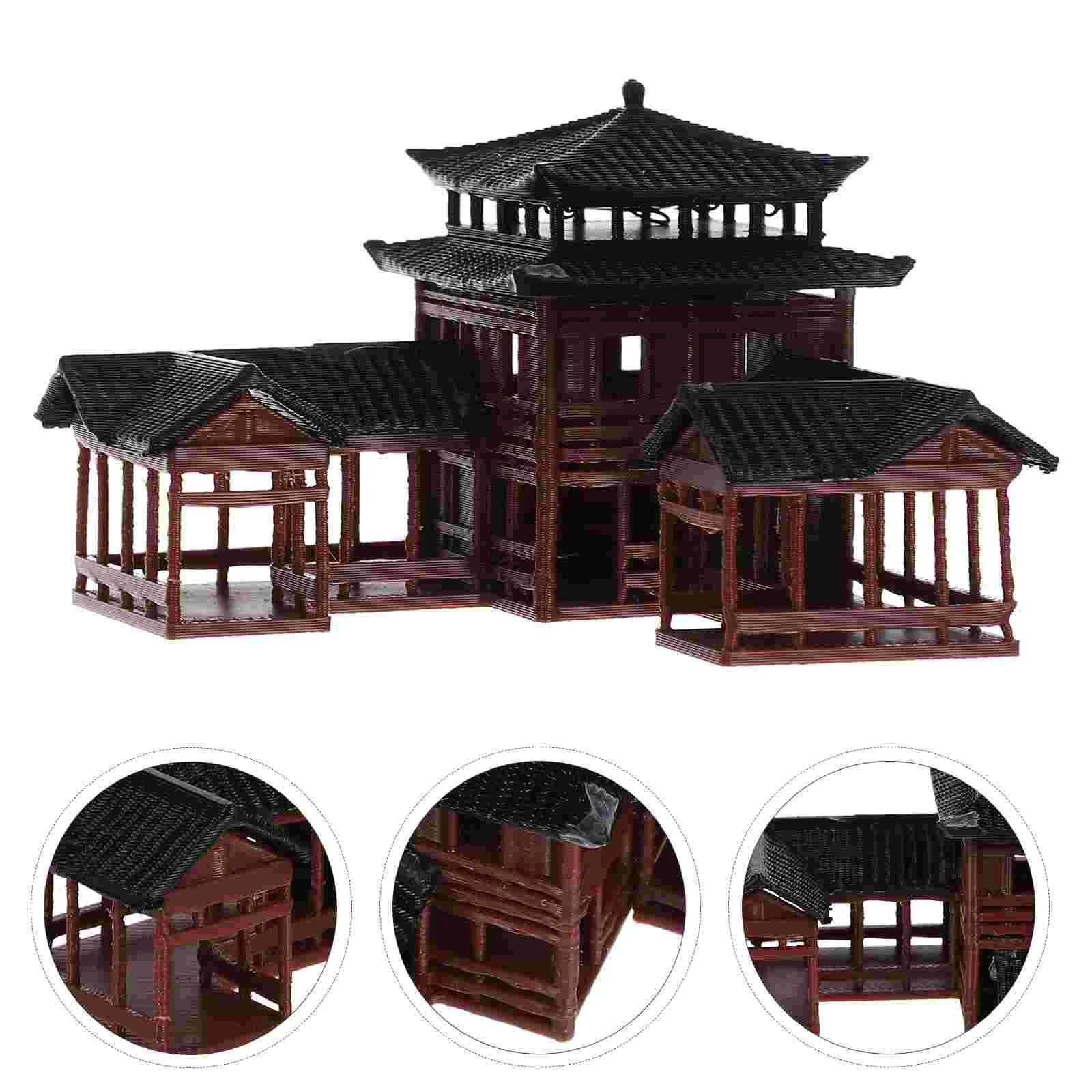 

Miniature Garden Figurines Bonsai Model Chinese Inn Statue for Home Plastic Architectural