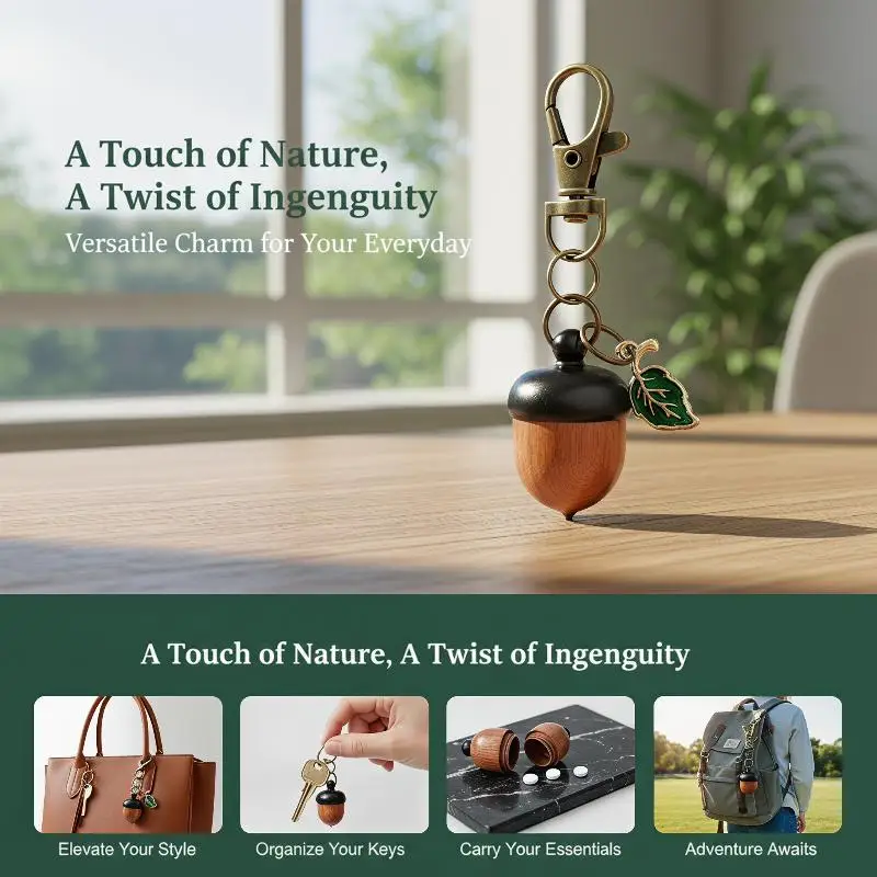 Acorn Shaped Mini Portable Pill Box Compact Medicine Tablet Holder Keychain Lightweight for Purse Hiking Daily Use view 3