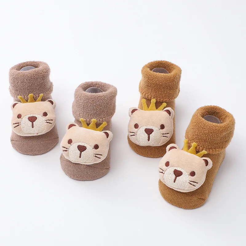 New Cute Cartoon Bear Baby Socks For Boys Girls Winter Soft Cotton Anti Slip Solid Newborn Toddler Sock Kids Thicken Socken