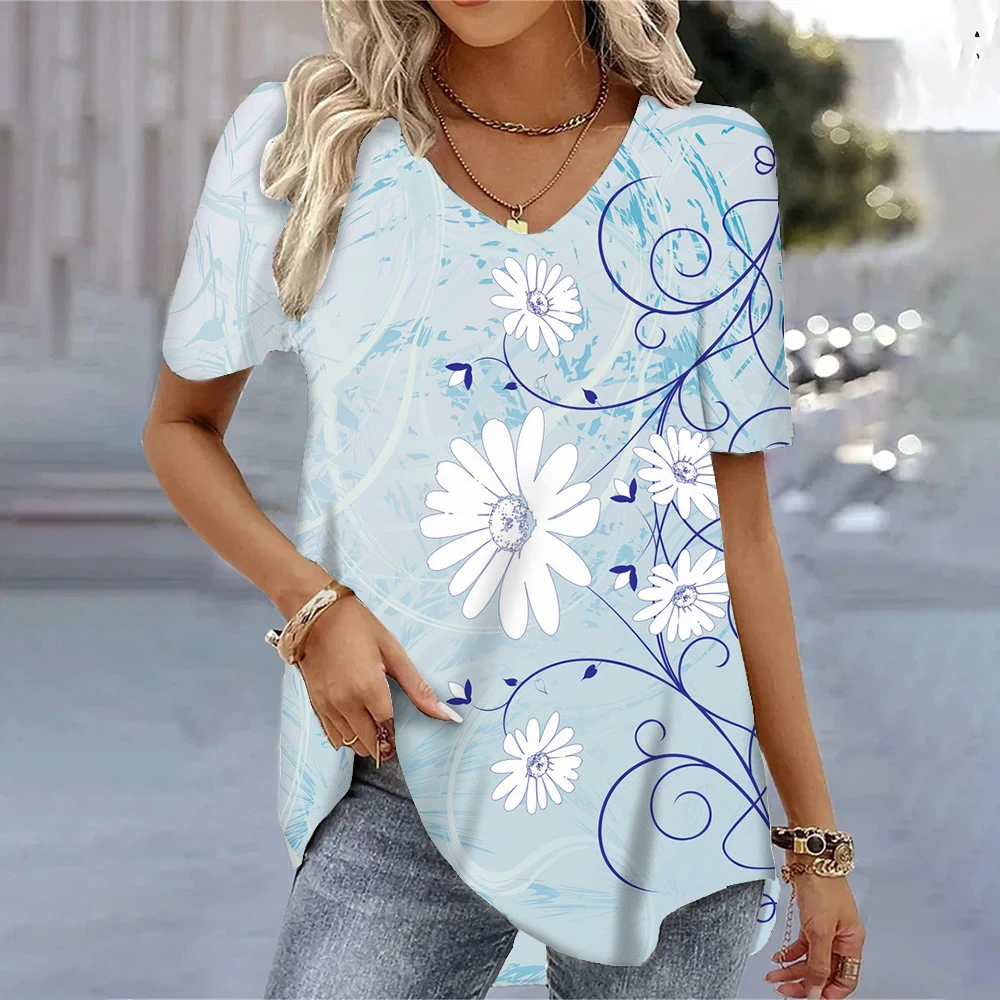 

Women's Plant Pattern 3D Print Short Sleeve T-Shirt Tops Fashion Casual Crew Neck T-Shirts Blouses Print Summer Woman Clothing