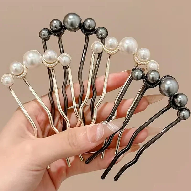 Korean U Shaped Pearl Hairpins Hair Clips for Women Elegant Style Metal Forks Vintage Pearl Hairpins Hair Styling Tools Gifts