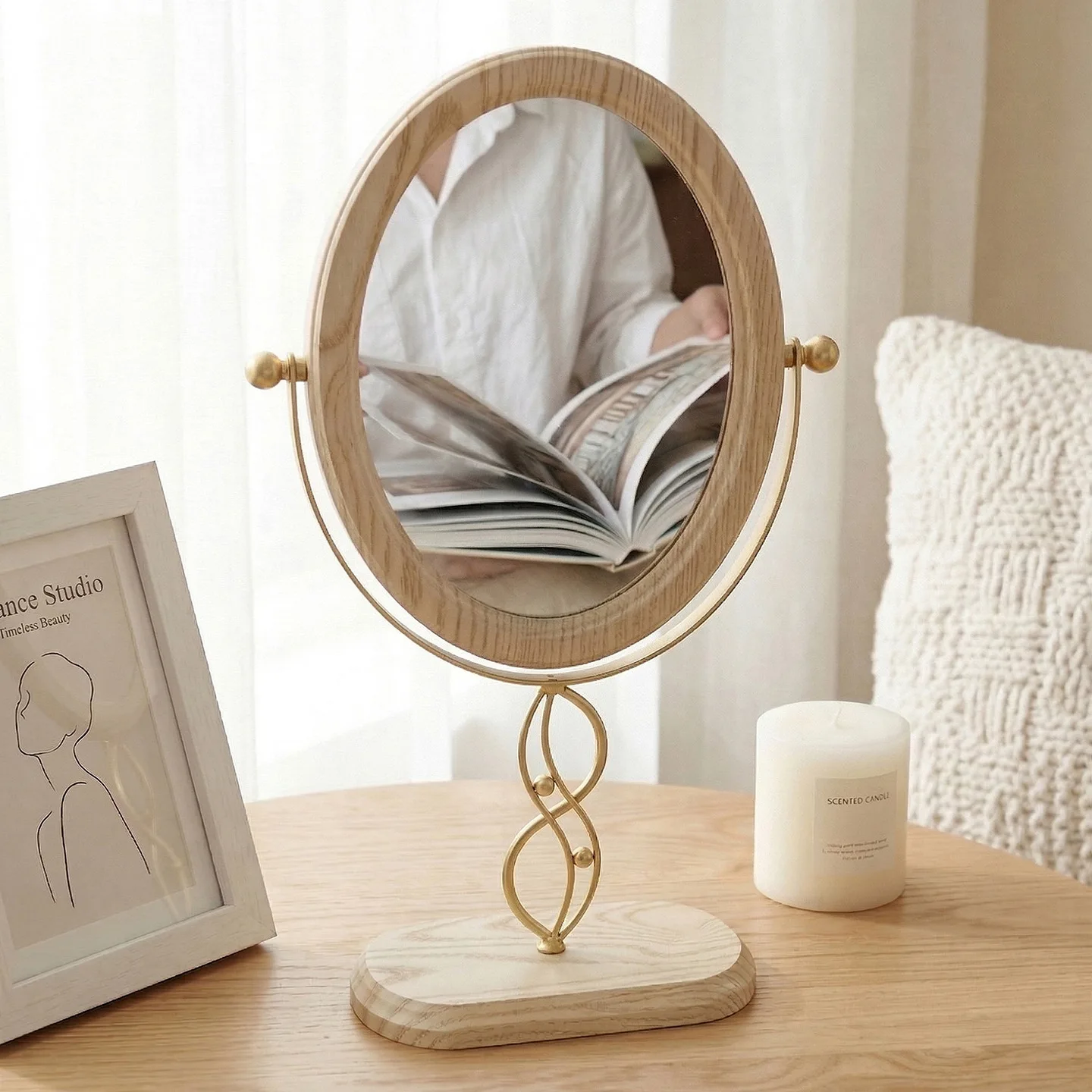 YFY Makeup Mirror Desktop Bedroom Rotating 360° Oval  Dormitory Dressing  High Aesthetic Value Dressing