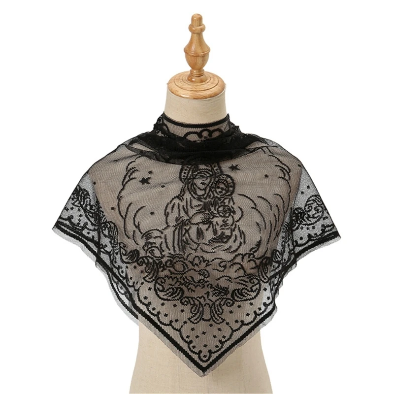 

X4YC Bride Veils Lace Trim Shawl for Mantilla Wedding Party Headwear Lace Scarf Veils