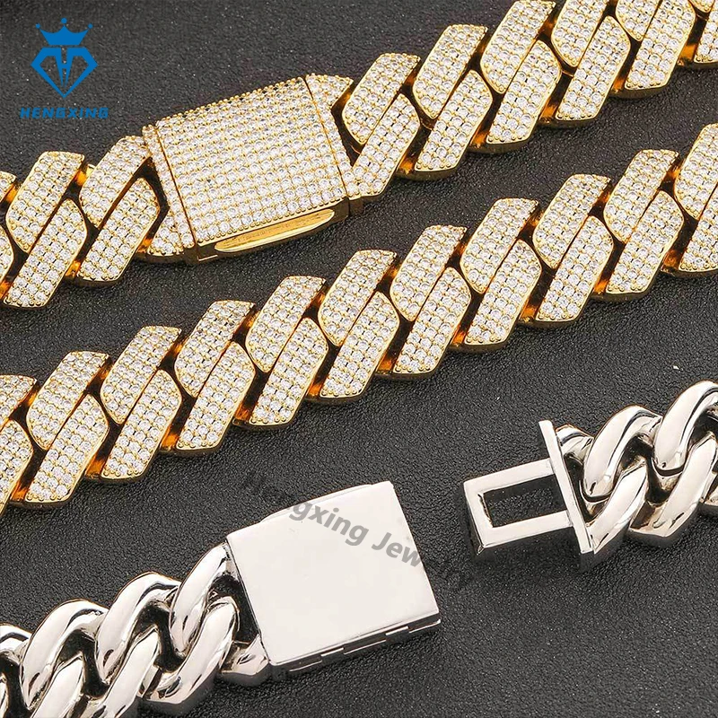 Custom 18k Gold Plated Ice Out Cuban Chain Bracelet Hip Hop Jewelry 18mm Miami Men Women Moissanite Cuban Chain Link