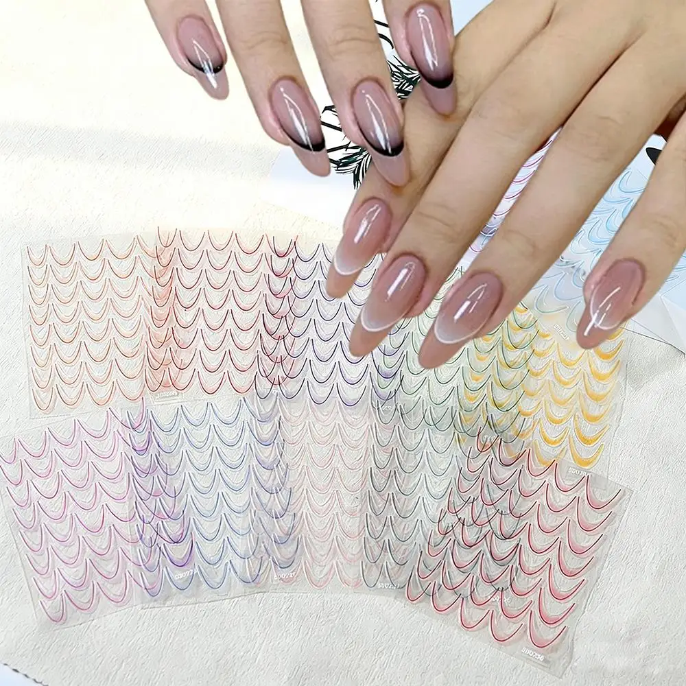 1 Stück 5D Französische Farbverlauf-Nagelkunst-Sticker, bunte Neon-Wellenstreifen, selbstklebende Nagel-Abziehbilder, DIY Ombre Führungslinien Slider