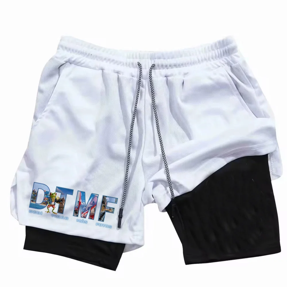 Shorts Deportivos Bad Bunny Sapo Concho Dtmf, Transpirables, Anime, Entrenamiento, 2 en 1, con Bolsillo, Rendimiento Deportivo, Verano, Casual, para Hombre