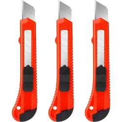 3 Pack Box Cutter Utility Knife, Retractable Box Knife for Cartons, Cardboard and Boxes, with 18mm Wider Snap-off Blade