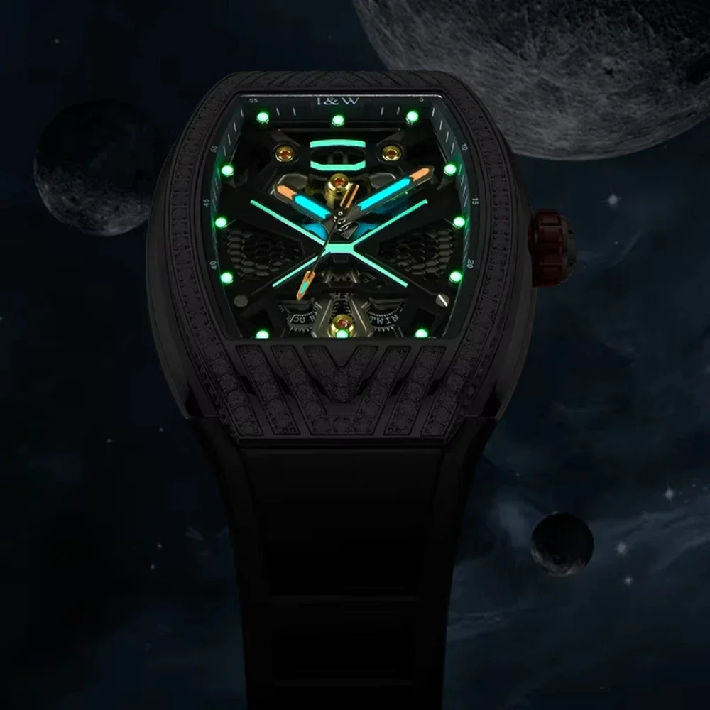 IW Carnival Szafirowe Lustro Automatyczny Mechanizm Mechaniczny Zegarki na Rękę Duża Tarcza Wodoodporny Świecący Sportowy Styl Zegarek Męski