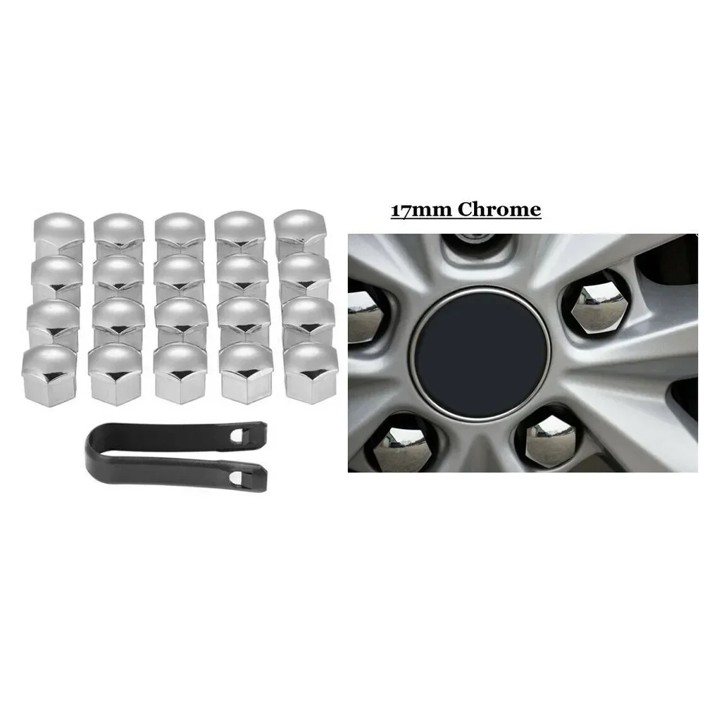 20Pcs 17mm Car Wheel Nut Cover Silver Alloy Wheel Nuts Bolt Caps Dust Cap Protection Anti-Rust Hub Screw Cover With Removal Tool