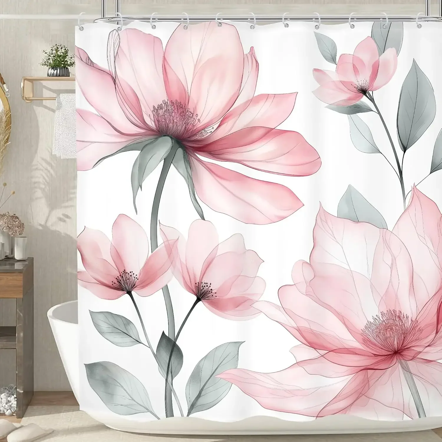 Blooming Cat Shower Curtain-Cute Kitten on Vibrant Floral Background, Cheerful Bathroom Decorative Shower Curtain