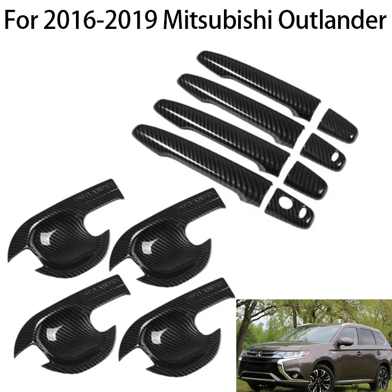 

For 2016-2019 Mitsubishi Outlander Car Door Handles Bowl Cover Overlays Protection Catch Cap Sticker ABS Carbon Fiber Style
