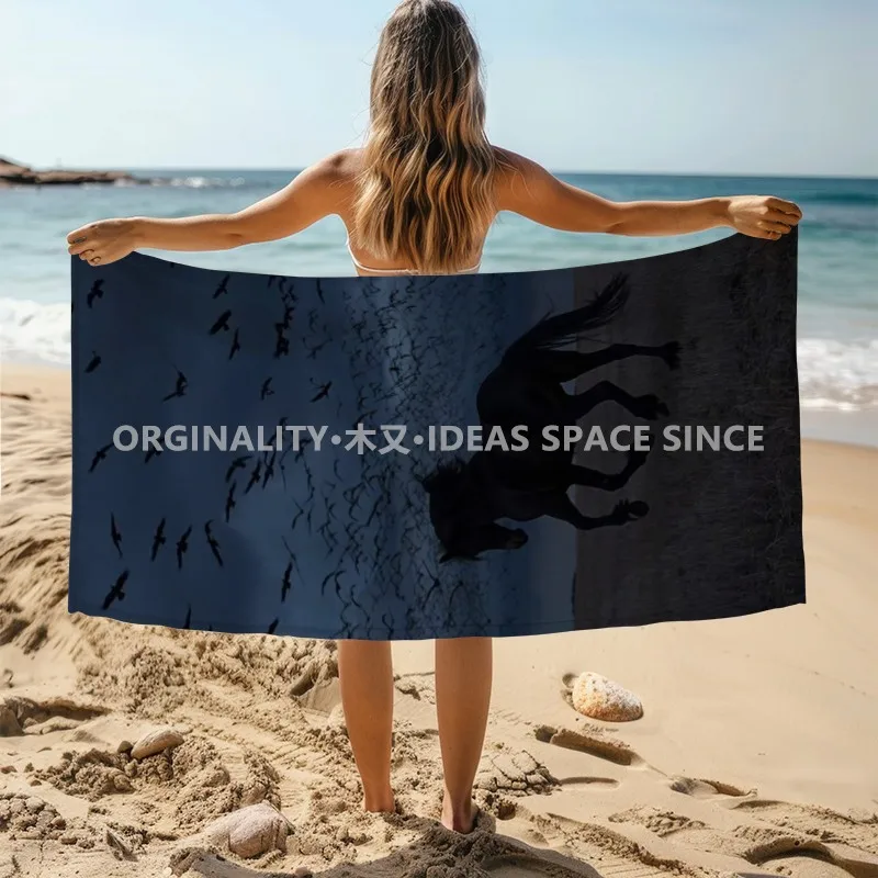 Wild Horse & Crow Beach Towel Patterned Sunscreen And Windproof Suitable For Swimming Pool Camping Travel