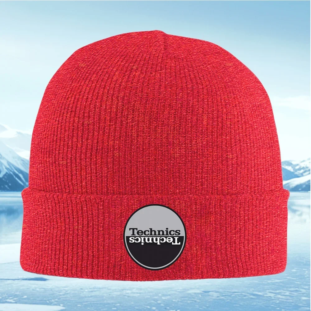 Technics logo nowoczesny wzór odwrócony męski damski unisex czapka dzianinowa beanie zimowa termiczna ciepła świąteczna na zewnątrz