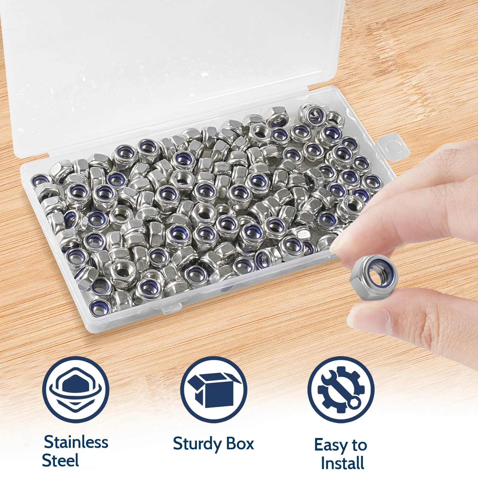 M6 Lock Nuts 150Pcs, Stainless Steel Nylock Nuts, Nylon Insert Hex Locknuts, M6-1.0 Metric Thread, A2-70