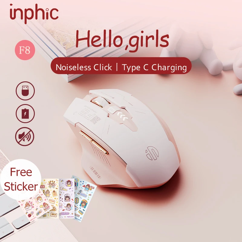 

Inphic F8 2.4GHz Wireless Mouse Rechargeable Silent Clicks 2400dpi Optical Mice for Laptop PC type C fast charge