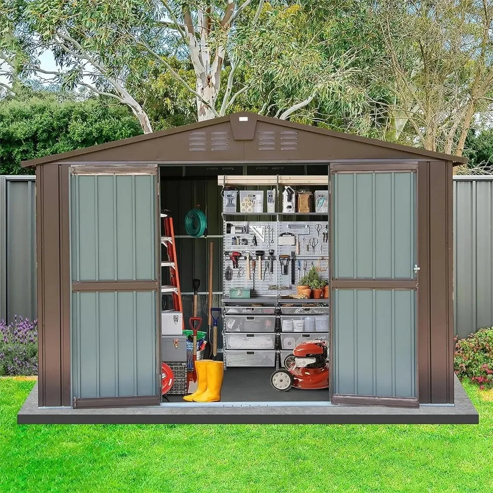 Imagem -06 - Metal Outdoor Tool House Grande Utilitário de Aço com Portas Duplas Bloqueáveis e Aberturas de ar Prateleiras de Armazenamento ao ar Livre 10x8 ft