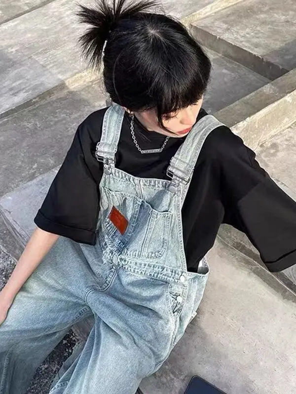 Vintage Denim Overalls Women plus Size Spring Autumn New Sle Slimming One-Piece Pants Trendy for Plump Sister