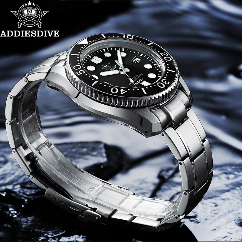 ساعة تناظرية للرجال من Addiesdive 300 متر مقاومة للماء من الياقوت مرآة زجاجية ساعة غوص BGW9 ساعة فولاذية ميكانيكية مضيئة باللون الأزرق MY-H7