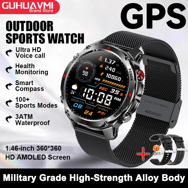 2025 Nieuwe GPS Kaart Navigatie Smart Horloge Mannen Vrouwen Amoled Scherm 3ATM Waterdichte Sport SmartWatch Kompas NFC BT Call Horloges Mannen