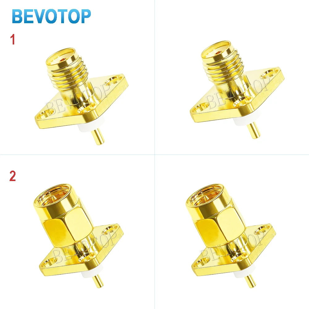 2Pcs/Lot SMA Panel Mount Connector SMA Male Plug 4Hole Flange Chassis Solder Coax Adapter SMA Female Jack PCB Converter BEVOTOP