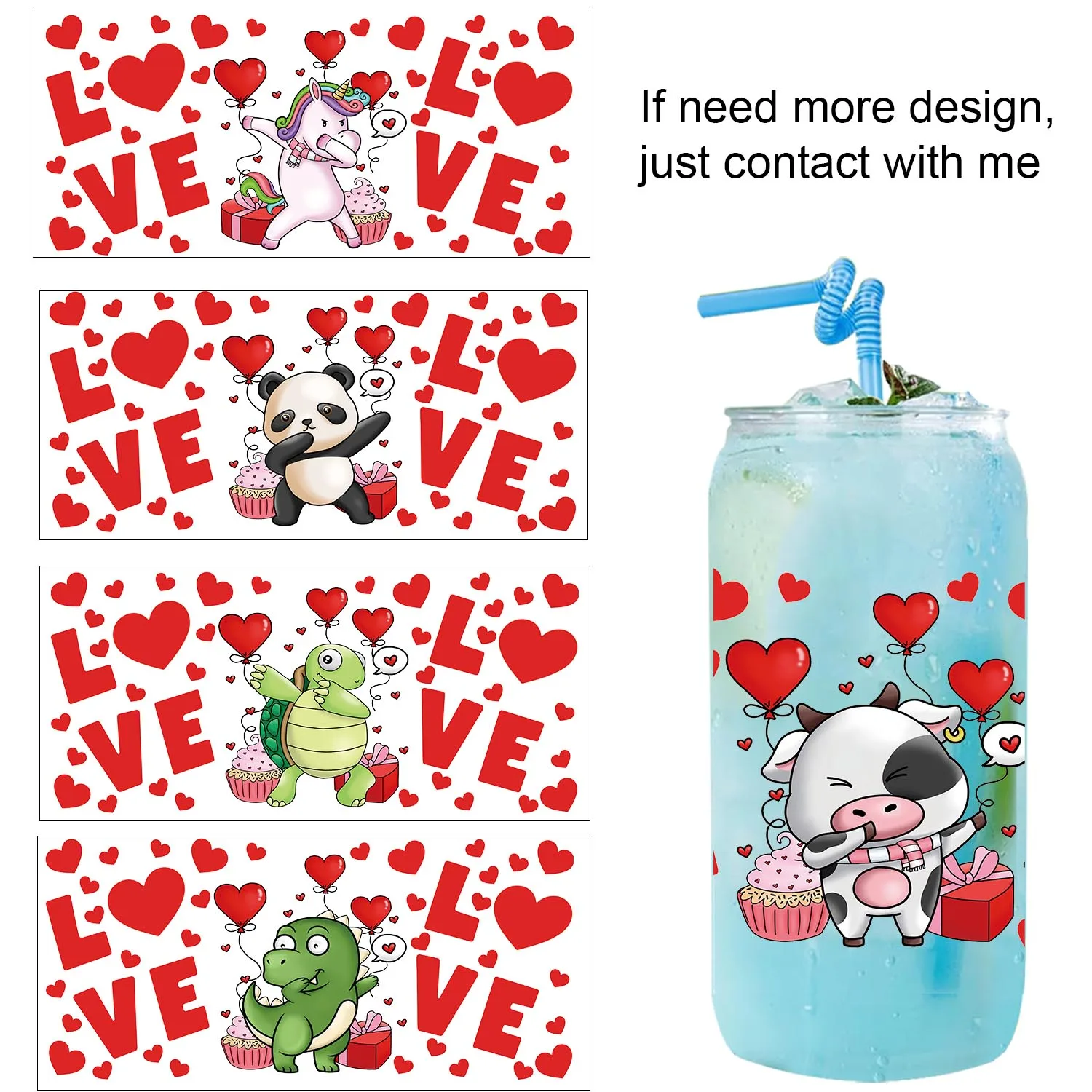 XOXO عيد الحب السعيد سهل التقشير مقاوم للماء حفلة لتقوم بها بنفسك الشارات ثلاثية الأبعاد نقل uvdtf بهلوان ملصقات الختم 16oz uv dtf كوب يلتف