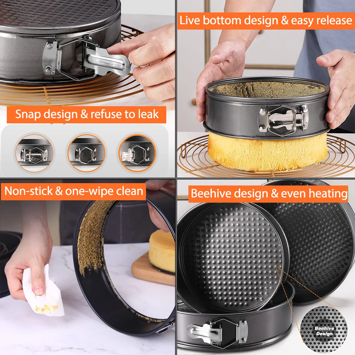 1PC, 3PCS Cake Pan Set, Round Nonstick Baking Pans Spring Form For Cakes, Cheesecake, Removable Bottom, Leakproof Bakeware Sets