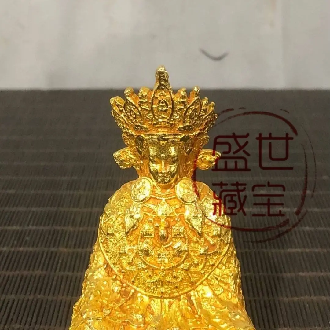 Gilt Tibetan Tsongkhapa Master Lama Ornament Decoration Tea Pet Figurines Desk Decor Accessories