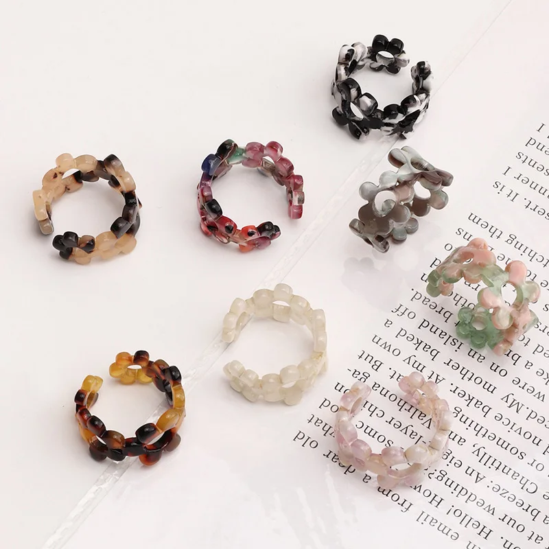 Adjustable Plastic Opening Ring Flower Rings Finger Jewelry Gift Trendy Ring Leopard Ring For Women